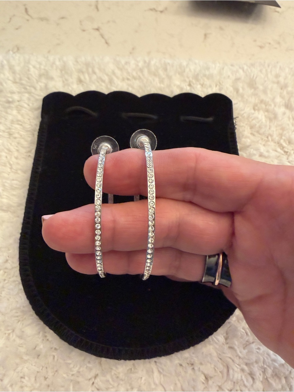 Park Lane Silver Crystal Hoop Earrings - Elegant Sparkle